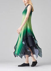 Classy Green Gradient Asymmetrical Patchwork Dress Sleeveless