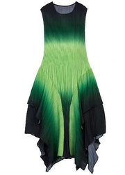 Classy Green Gradient Asymmetrical Patchwork Dress Sleeveless