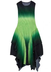 Classy Green Gradient Asymmetrical Patchwork Dress Sleeveless