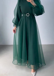 Classy Green Half High Neck Tulle Long Dresses Spring