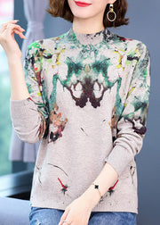 Classy Green Half Hign Neck Print Woolen Sweaters Spring