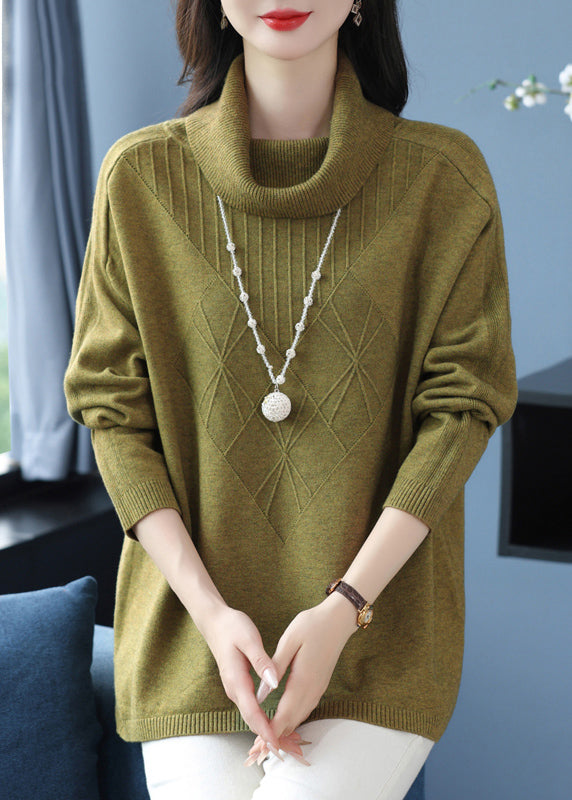 Classy Green Hign Neck Thick Woolen Sweaters Winter