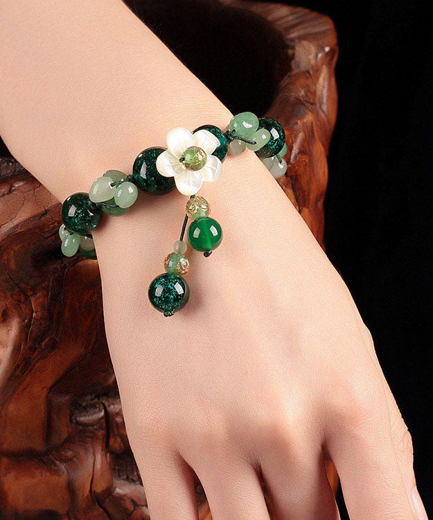 Classy Green Jade Green Agate Coloured Glaze Shell Flower Charm Bracelet