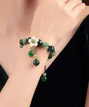 Classy Green Jade Green Agate Coloured Glaze Shell Flower Charm Bracelet