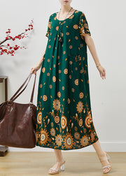 Classy Green Oversized Print Cotton Maxi Dress Summer