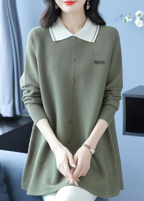 Classy Green Peter Pan Collar Patchwork Woolen Sweaters Winter