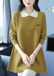 Classy Green Peter Pan Collar Patchwork Woolen Sweaters Winter