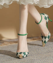 Classy Green Plaid Cotton Fabric High Heels Splicing Buckle Strap