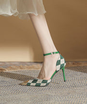 Classy Green Plaid Cotton Fabric High Heels Splicing Buckle Strap