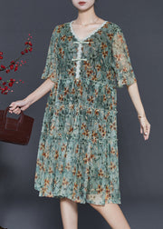 Classy Green Print Chiffon Day Dress Summer