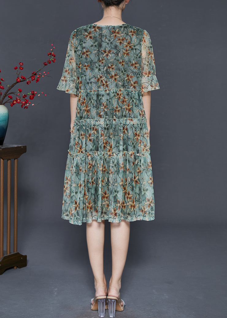 Classy Green Print Chiffon Day Dress Summer