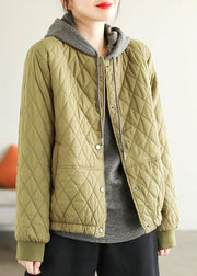 Classy Green Stand Collar Pockets Side Open Fine Cotton Filled Parka Jacket Winter