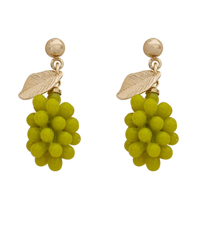 Classy Green Sterling Silver Metal Resin Grape Drop Earrings