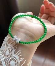 Classy Green Sterling Silver Zircon Jade Bow Chain Bracelet