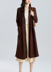 Classy Mocha V Neck Patchwork Hollow Out Long Ice Size Knit Cardigan Sum