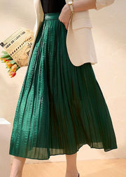 Classy Green Wrinkled Patchwork Silk Skirt Summer