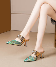 Classy Green Zircon Splicing Hgh Heel Slide Sandals Pointed Toe