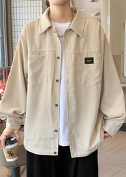 Classy Grey Button Pockets Oversized Corduroy Coats Men Coat Spring