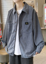 Classy Grey Button Pockets Oversized Corduroy Coats Men Coat Spring