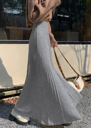 Classy Grey Exra Large Hem Knit Pleated Skirts Spring