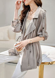 Classy Grey Lapel Cinched UPF 50+ Coat Jacket Fall