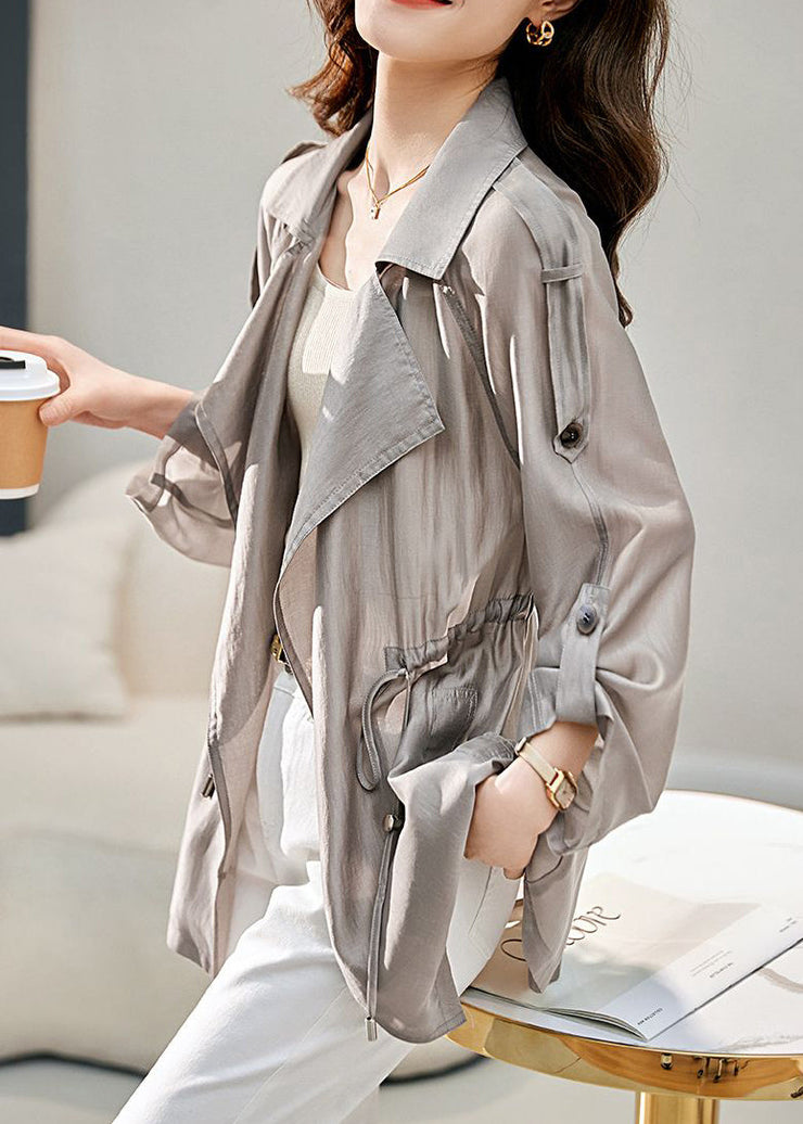 Classy Grey Lapel Cinched UPF 50+ Coat Jacket Fall