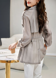 Classy Grey Lapel Cinched UPF 50+ Coat Jacket Fall