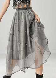 Classy Grey Nail Bead Tulle A Line Skirt Spring