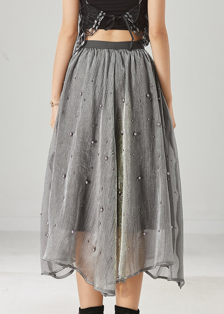 Classy Grey Nail Bead Tulle A Line Skirt Spring
