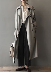 Classy Grey Peter Pan Collar Double Breast Pockets Trench Spring