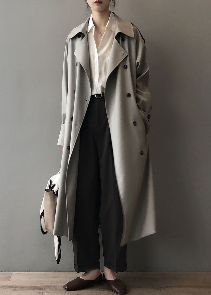 Classy Grey Peter Pan Collar Double Breast Pockets Trench Spring