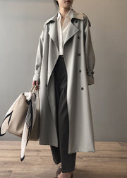 Classy Grey Peter Pan Collar Double Breast Pockets Trench Spring