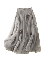 Classy Grey Print High Waist Tulle A Line Skirt Summer