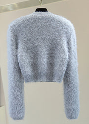 Classy Grey V Neck Bow Solid Ma Hai Mao Cotton Knit Sweaters Winter