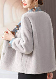 Classy Grey V Neck Tasseled Patchwork Mink Hair Coats Fall