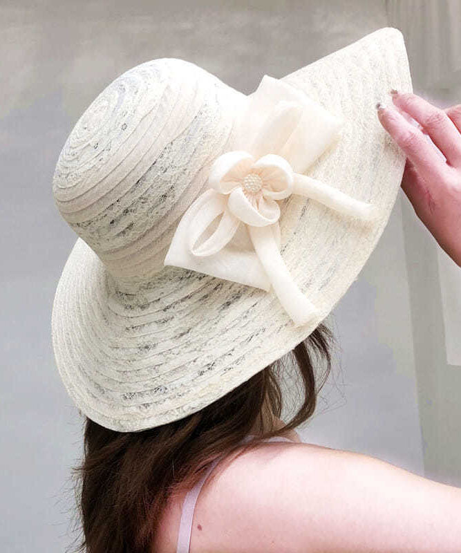 Classy Khaki Bow Large Brim Lace Beach Floppy Sun Hat