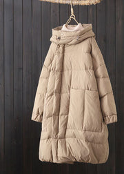 Classy Khaki Hooded Drawstring Pockets Duck Down Puffers Jackets Winter