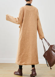 Classy Khaki Oversized Pockets Faux Fur Teddy Coats Spring