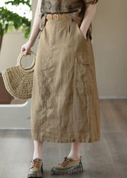 Classy Khaki Patchwork High Waist Linen A Line Skirts Summer