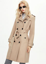 Classy Khaki Peter Pan Collar Double Breast Cotton Cinch Coat Fall