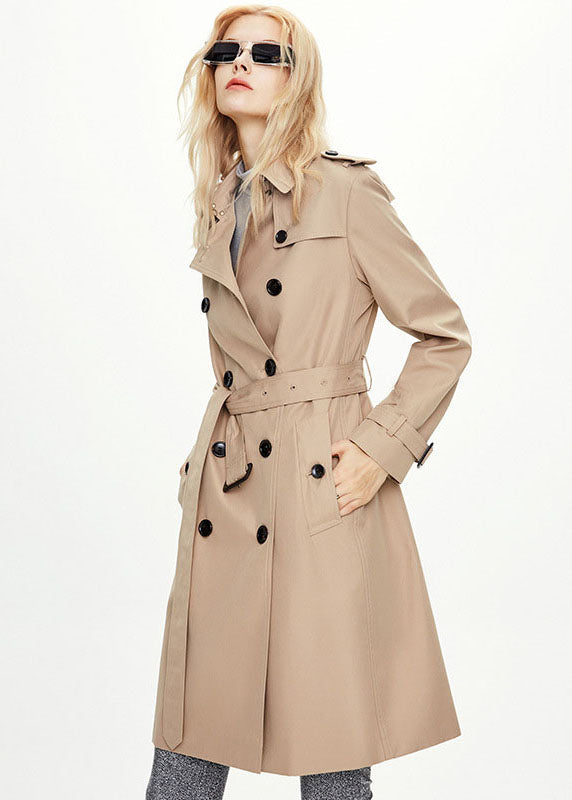 Classy Khaki Peter Pan Collar Double Breast Cotton Cinch Coat Fall