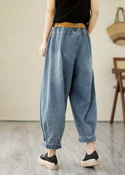 Classy Light Blue Oversized Wrinkled Denim Harem Pants Summer