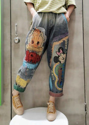 Classy Light Blue Print Patchwork Crop Jeans Summer