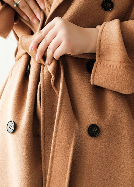 Classy Light Camel Double Breast Oversized Woolen Trench Coats Winter