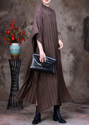 Classy Light Chocolate Turtleneck Knit Maxi Sweaters Dress Long Sleeve