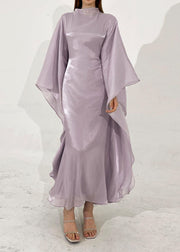 Classy Light Purple Slim Fit Silk Maxi Dress Fall