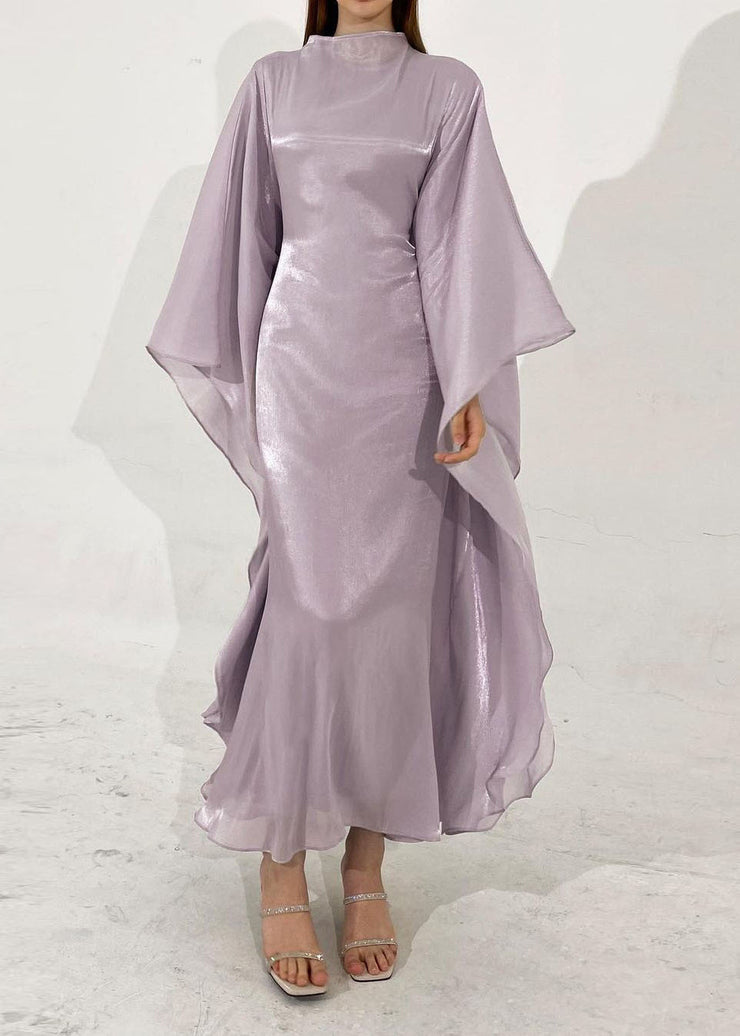 Classy Light Purple Slim Fit Silk Maxi Dress Spring