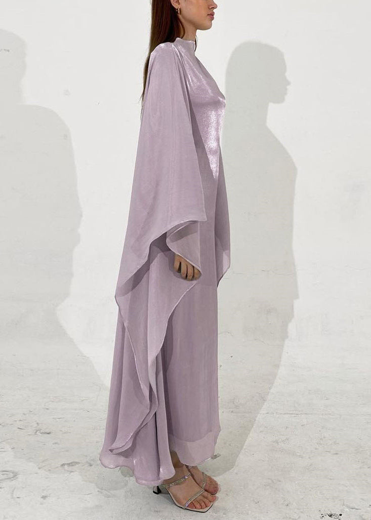 Classy Light Purple Slim Fit Silk Maxi Dress Spring