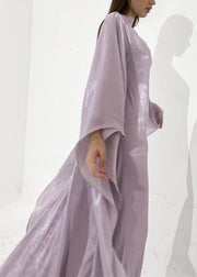 Classy Light Purple Slim Fit Silk Maxi Dress Spring