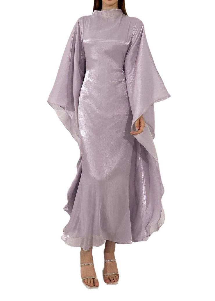 Classy Light Purple Slim Fit Silk Maxi Dress Spring